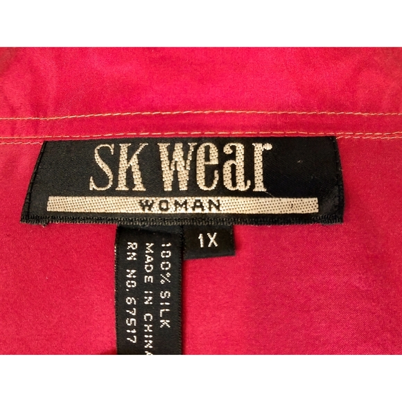 *100% Silk* Super Soft Silky Red and Yellow Vintage Long Sleeve Button-Up Blouse - Picture 6 of 6